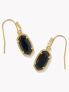 Kendra Scott Lee Gold Drop Earrings in Black Opaque Glass